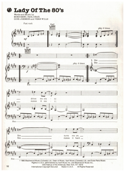 Picture of Lady of the 80's, Paul Dean & Mike Reno et al, recorded by Loverboy, sheet music