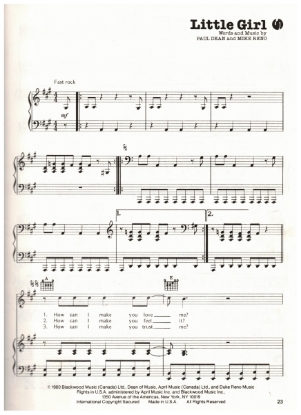 Picture of Little Girl, Paul Dean & Mike Reno, recorded by Loverboy, sheet music