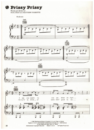 Picture of Prissy Prissy, Paul Dean & Matthew Frenette, recorded by Loverboy, sheet music