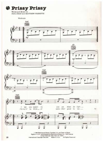 Picture of Prissy Prissy, Paul Dean & Matthew Frenette, recorded by Loverboy, sheet music