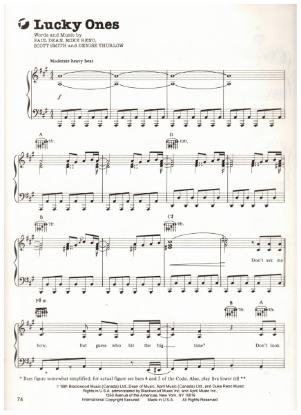 Picture of Lucky Ones, Paul Dean & Mike Reno et al, recorded by Loverboy, pdf copy