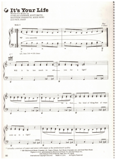 Picture of It's Your Life, Paul Dean & Mike Reno et al, recorded by Loverboy, sheet music