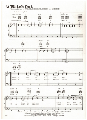Picture of Watch Out, Paul Dean/ Mike Reno/ Douglas Johnson, recorded by Loverboy, sheet music