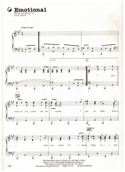 Picture of Emotional, Paul Dean, recorded by Loverboy, sheet music