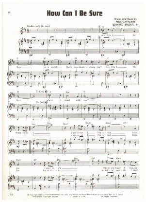 Picture of How Can I Be Sure, Felix Cavaliere & Edward Brigati, recorded by The Rascals, sheet music