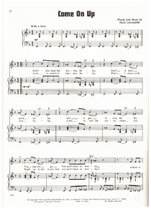 Picture of Come On Up, Felix Cavaliere, recorded by The Rascals, sheet music