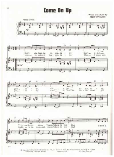 Picture of Come On Up, Felix Cavaliere, recorded by The Rascals, sheet music