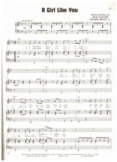 Picture of A Girl Like You, Felix Cavaliere & Edward Brigati, recorded by The Rascals, sheet music