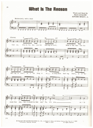 Picture of What is the Reason, Felix Cavaliere & Edward Brigati, recorded by The Rascals, sheet music