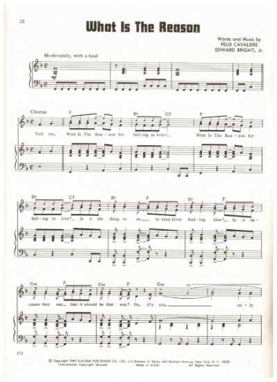Picture of What is the Reason, Felix Cavaliere & Edward Brigati, recorded by The Rascals, sheet music