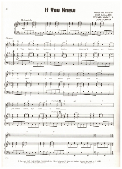 Picture of If You Knew, Felix Cavaliere/ Edward Brigati/ Gene Cornish, recorded by The Rascals, sheet music