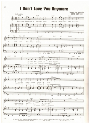 Picture of I Don't Love You Anymore, Gene Cornish, recorded by The Rascals, sheet music