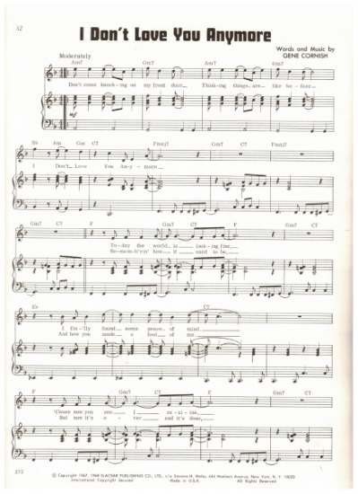 Picture of I Don't Love You Anymore, Gene Cornish, recorded by The Rascals, sheet music