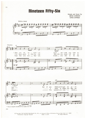 Picture of Nineteen Fifty-Six, Gene Cornish & Dino Danelli, recorded by The Rascals, sheet music