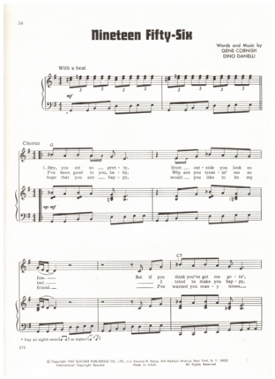 Picture of Nineteen Fifty-Six, Gene Cornish & Dino Danelli, recorded by The Rascals, sheet music