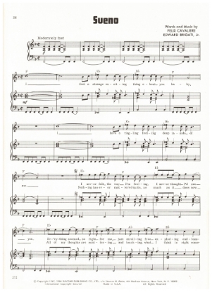 Picture of Sueno, Edward Brigati & Felix Cavaliere, recorded by The Rascals, sheet music