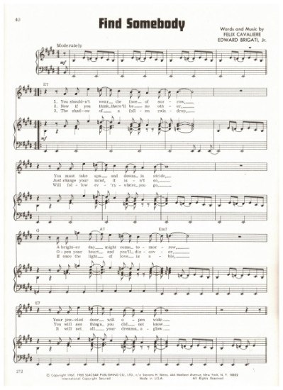Picture of Find Somebody, Edward Brigati & Felix Cavaliere, recorded by The Rascals, sheet music