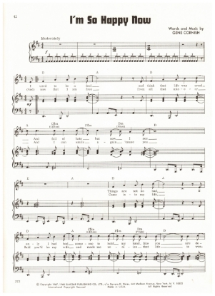 Picture of I'm So Happy Now, Gene Cornish, recorded by The Rascals, sheet music