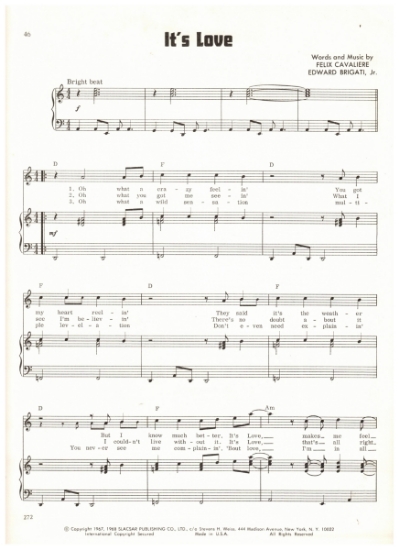 Picture of It's Love, Felix Cavaliere & Edward Brigati, recorded by The Rascals, sheet music