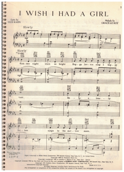 Picture of I Wish I Had a Girl, Gus Kahn & Grace Le Boy, sheet music