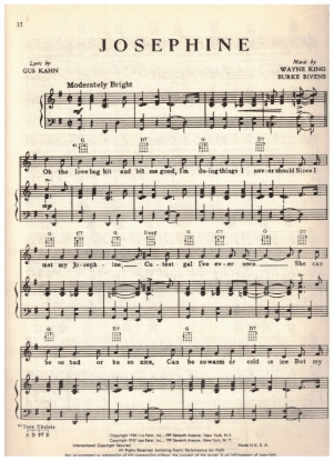 Picture of Josephine, Gus Kahn/ Wayne King/ Burke Bivens, sheet music