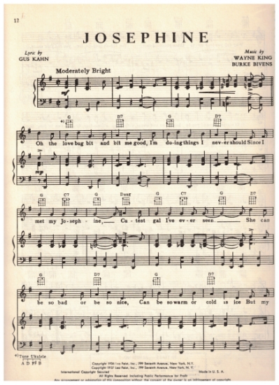 Picture of Josephine, Gus Kahn/ Wayne King/ Burke Bivens, sheet music