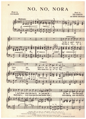 Picture of No No Nora, Gus Kahn/ Ted Fiorito/ Ernie Erdman, sheet music