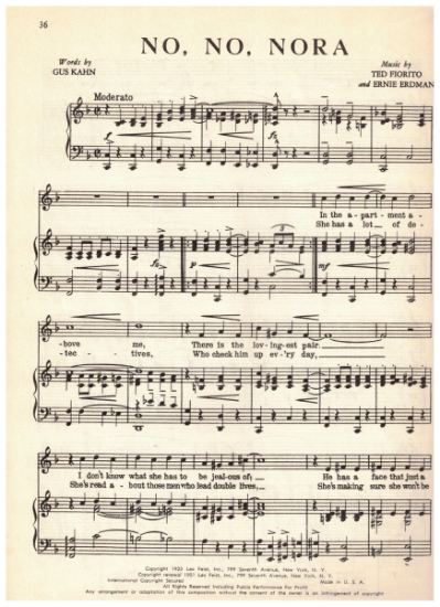 Picture of No No Nora, Gus Kahn/ Ted Fiorito/ Ernie Erdman, sheet music