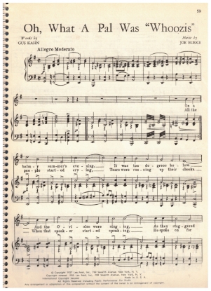 Picture of Oh What a Pal Was Whoozis, Gus Kahn & Joe Burke, sheet music