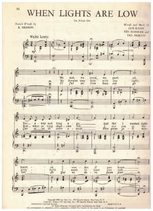 Picture of When Lights Are Low (On s'etait dit), Gus Kahn/ R. Brisson/ Ted Koehler/ Ted Fiorito, sheet music
