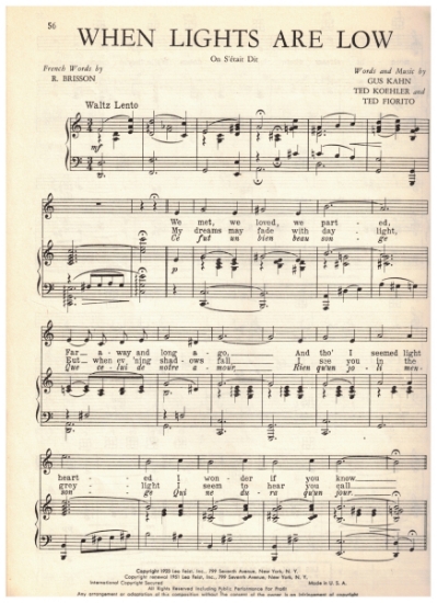 Picture of When Lights Are Low (On s'etait dit), Gus Kahn/ R. Brisson/ Ted Koehler/ Ted Fiorito, sheet music