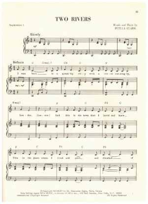 Picture of Two Rivers, written & recorded by Petula Clark, sheet music