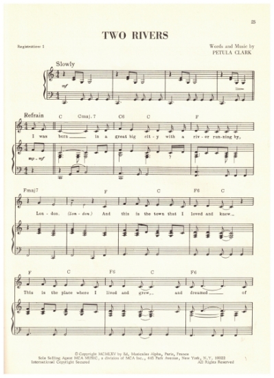 Picture of Two Rivers, written & recorded by Petula Clark, sheet music