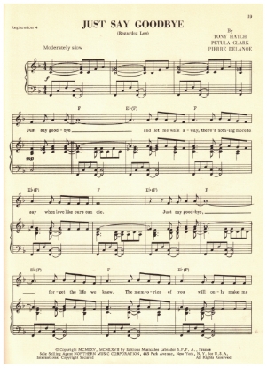 Picture of Just Say Goodbye (Regardez Les),Tony Hatch/ Petula Clark/ Pierre Delanoe, recorded by Petula Clark, sheet music