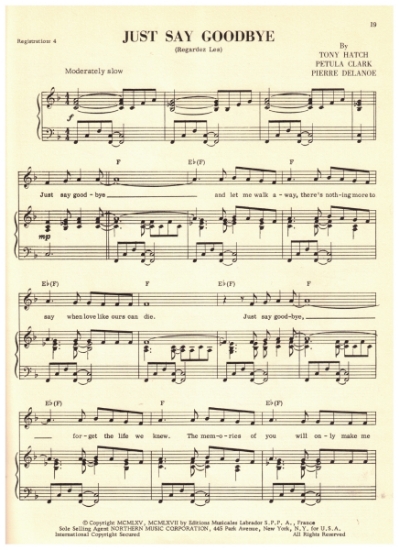 Picture of Just Say Goodbye (Regardez Les),Tony Hatch/ Petula Clark/ Pierre Delanoe, recorded by Petula Clark, sheet music
