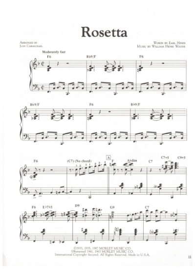 Picture of Rosetta, Earl "Fatha" Hines & William Henri Woode, arr. for stride piano by Judy Carmichael, sheet music