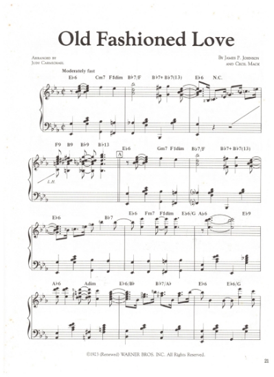 Picture of Old Fashioned Love, James P. Johnson & Cecil Mack, arr. for stride piano by Judy Carmichael, piano solo sheet music