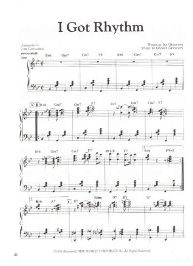 Picture of I Got Rhythm, Ira & George Gershwin, transcribed for stride piano by Judy Carmichael, piano solo sheet music