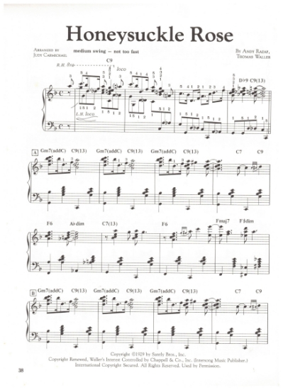 Picture of Honeysuckle Rose, Andy Razaf & Thomas "Fats" Waller, arr. for stride piano by Judy Carmichael, piano solo sheet music