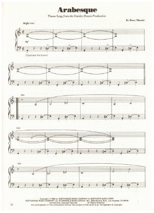 Picture of Arabesque, movie title theme, Henry Mancini, piano solo, sheet music