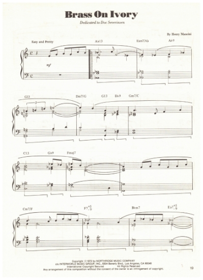 Picture of Brass on Ivory, dedicated to Doc Severinsen, Henry Mancini, piano solo, sheet music