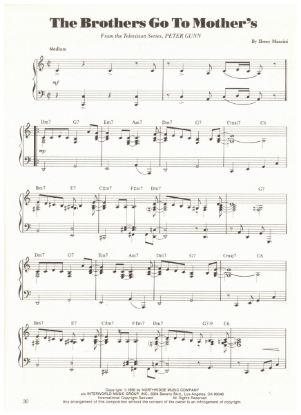 Picture of Brothers Go to Mother's, from TV series "Peter Gunn, Henry Mancini, piano solo, sheet music