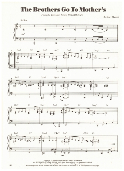 Picture of Brothers Go to Mother's, from TV series "Peter Gunn, Henry Mancini, piano solo, sheet music