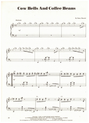Picture of Cow Bells and Coffee Beans, Henry Mancini, piano solo, sheet music
