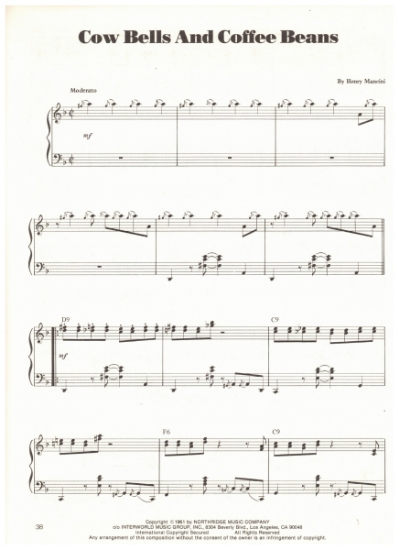 Picture of Cow Bells and Coffee Beans, Henry Mancini, piano solo, sheet music