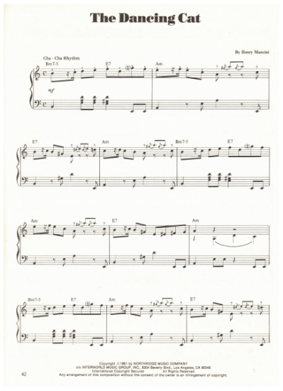 Picture of The Dancing Cat, Henry Mancini, piano solo, sheet music