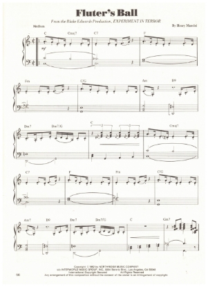 Picture of Fluter's Ball, from movie "Experiment in Terror", Henry Mancini, piano solo, sheet music