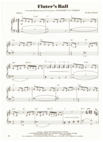 Picture of Fluter's Ball, from movie "Experiment in Terror", Henry Mancini, piano solo, sheet music