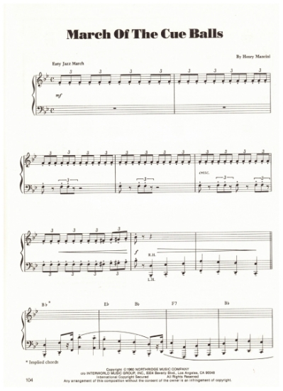 Picture of March of the Cue Balls, from TV series "Mr. Lucky", Henry Mancini, piano solo, sheet music