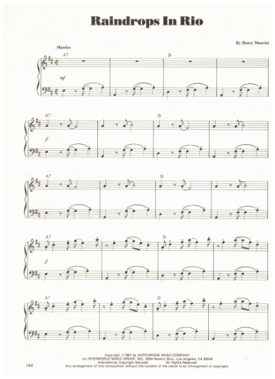 Picture of Raindrops in Rio, Henry Mancini, piano solo, sheet music
